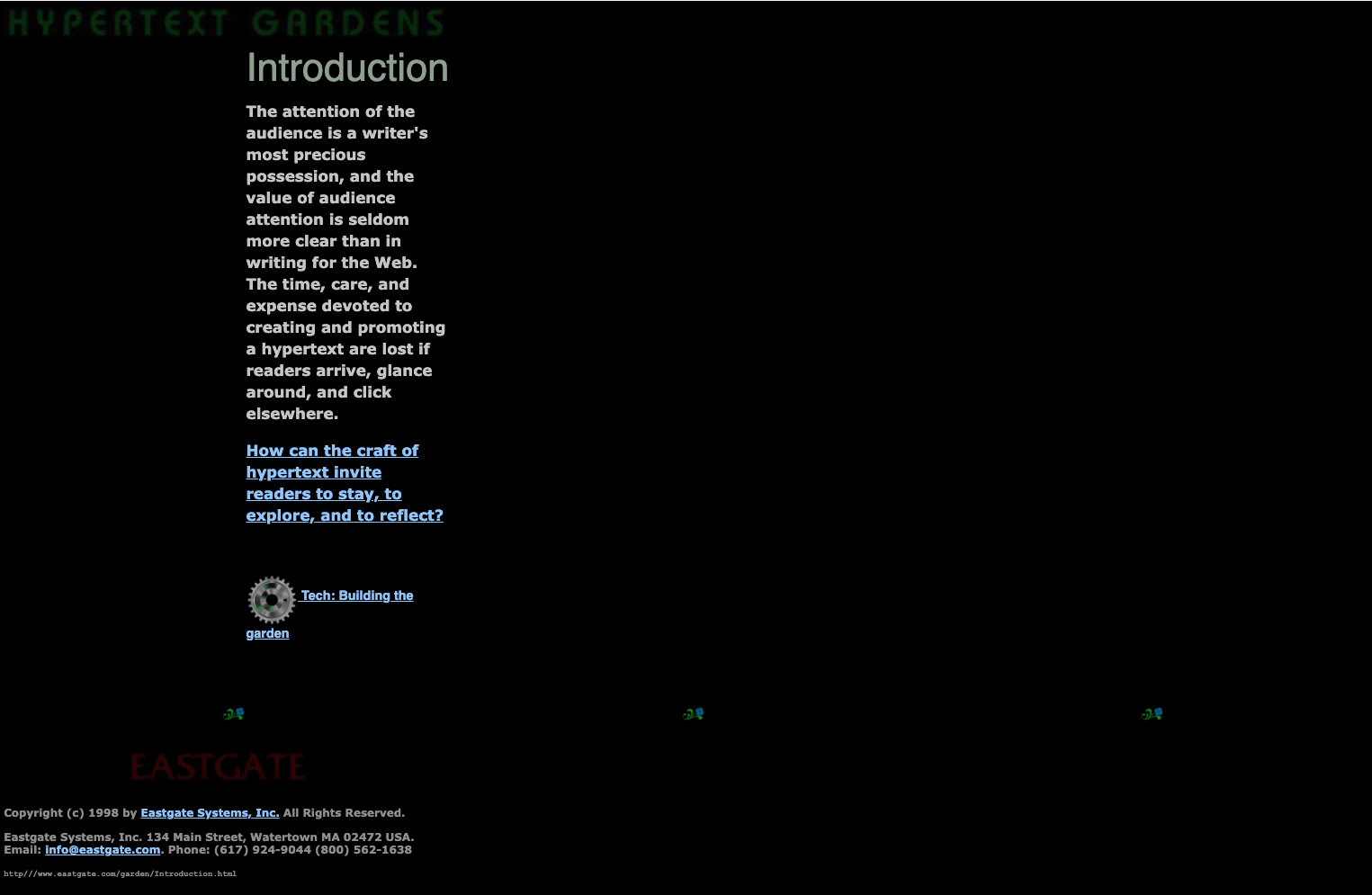 Larawan 5. Hypertext Garden. Home page ng isang hypertext garden tungkol sa hypertext garden na nilikha ni Mark Bernstein noong 1998.