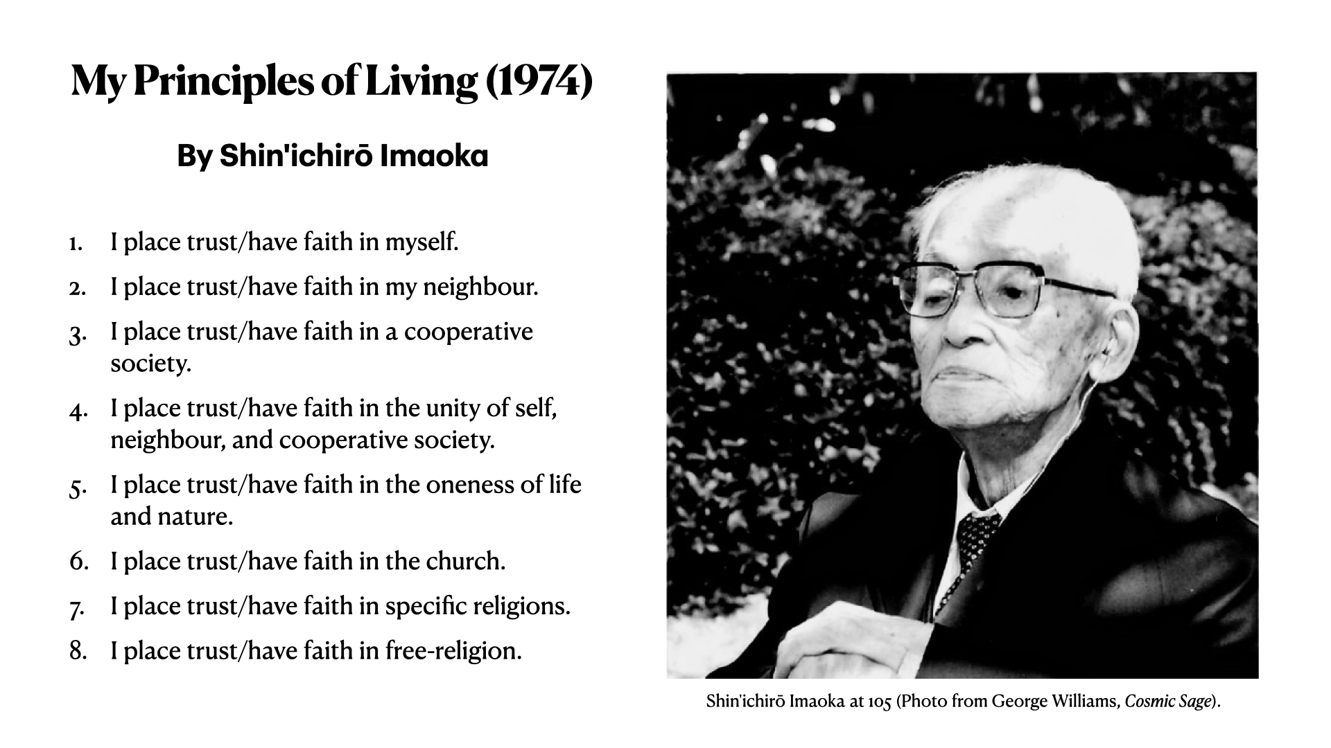 Shin'ichirō Imaoka's principles of living