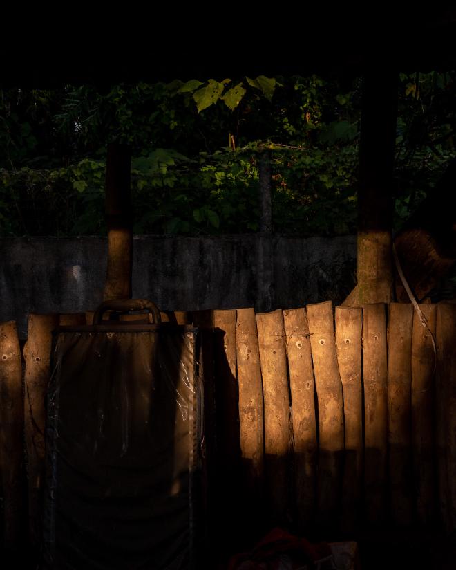 Sunlight on pen fence