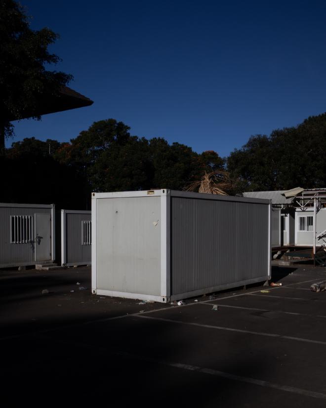 A white container van